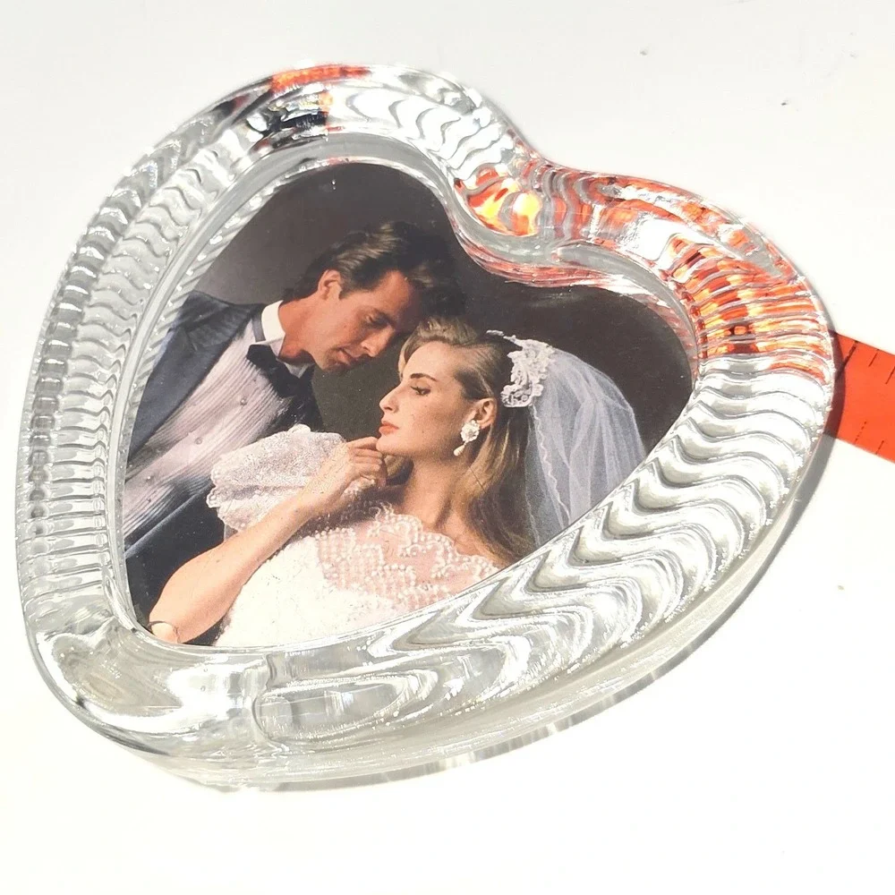 VTG Mikasa Japan Small Lead Crystal Heart Shaped Picture Frame Clear Ribbed Glas